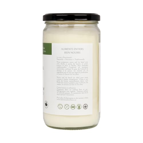 Canadian Beef Tallow in Glass Jars, Grass-Fed, Grass-Finished, Kidney Suet, 24 oz, 600 g, 750ml, Product of Canada, Ontario Made