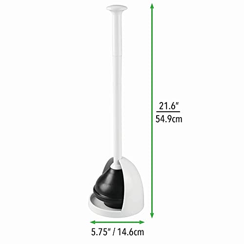 mDesign Plastic Toilet Bowl Plunger Set with Drip Tray, Compact Discreet Freestanding Bathroom