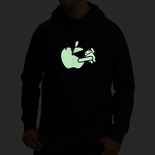 Hoodie Funny Apple Eating a Robot - Gift for tech Fans (XX-Large Black Fluorescent)
