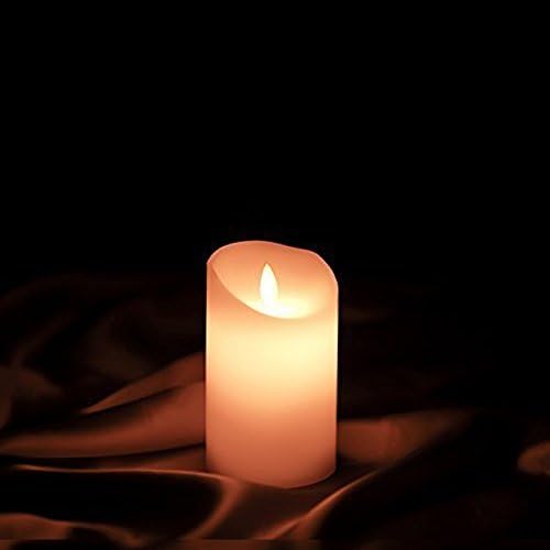 Etronic Real Wax 3D Dancing Flame Flickering Flameless Battery Powered LED Pillar Dripless Motion Candle, 3" x 5", Ivory, for wedding, Paries Events Romantic Decorations