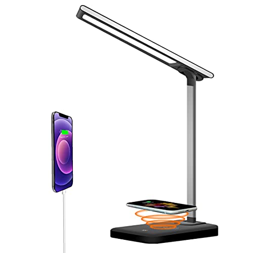 U2C LED Desk Lamp, Wireless Charging Reading Table Light for Home