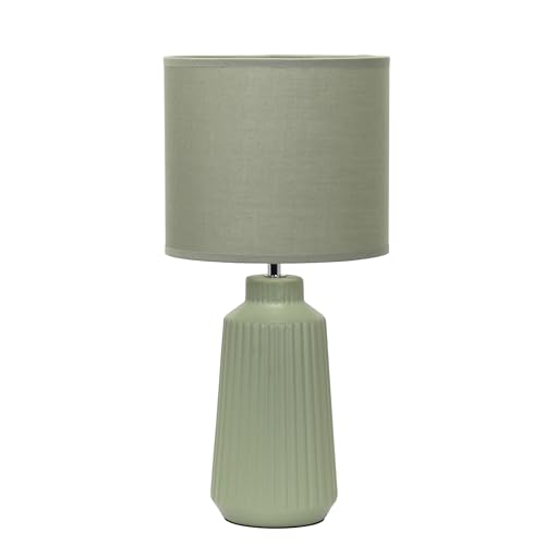 Simple Designs LT1169-OLV 15.94" Glow & Flow Minimalist Grooved Ceramic Table Lamp, Monochromatic Fabric Shade, Textured Accent Lighting, for Bedroom, Office, Living Room, Olive at Amazon