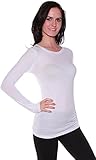 Active Basic Athletic Fitted Plain Long Sleeves Round Crew Neck T Shirt Top, Longer Length (Large, White)