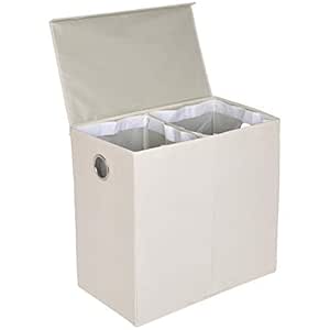 Amazonbasics 2 Tier Foldable Laundry Basket Organizer With Magnetic Lid And Removable Bags Beige Amazon In Home Kitchen