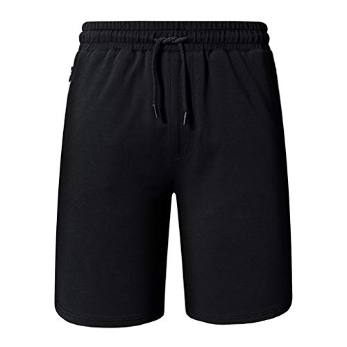 TIFENNY Fashion Cotton Soft Casual Pants Summer Men's Plain Color Sports Shorts Home Pants Zipper Black