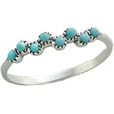 Vintage Small Dainty Ring 925 Sterling Silver Turquoise Stackable Ring for Women Everyday Comfort Ring Bohemia Promise Band Ring(6#)