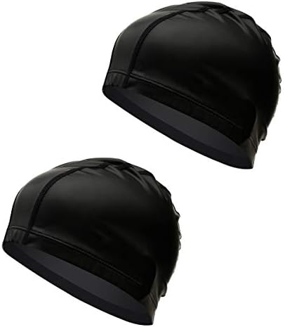 xbes 2 Pack Lycra Swim Caps for Adult Women and Men, PU Coated, Waterproof, Comfortable and Elastic, Easy to Hold Your Hair Without Pulling (Black)