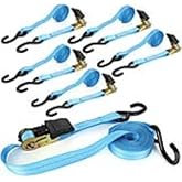 Ratchet Straps, 6Pack 20Ft Ratchet Tie Down Straps, 1700 LB Break Strength Ratchet Tie Down Straps with Safety Lock S Hooks & Rubber Handle for Moving Cargo, Motorcycle, Appliances, Lawn Equipment
