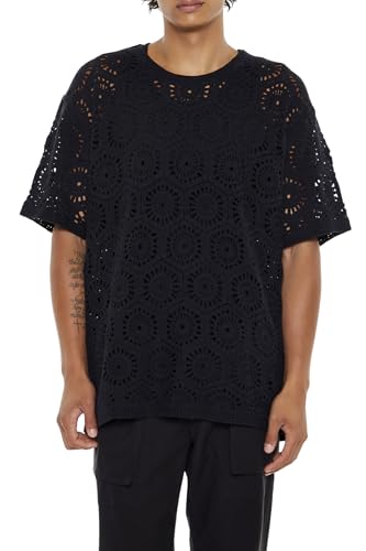 Forever 21 Sweater-Knit Crochet Tee BLACK X-Large at Amazon