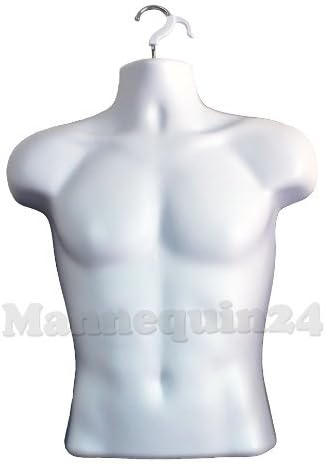 White Male Torso Mannequin Form (Hard Plastic / Waist Long) with Hook for Hanging by DisplayTown