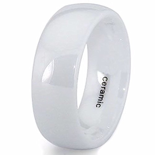 8mm White Ceramic Wedding Band Classic High Polished Ring Size 7.5