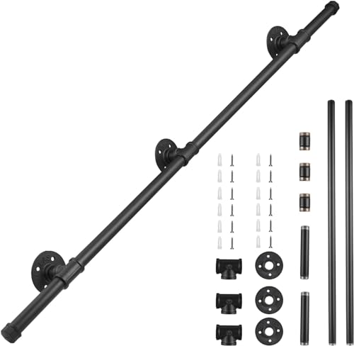 Couleeur Indoor and Outdoor Stair Railings, Wall Mount Stairs Railing for Elderly Disabled Stairs Steps Handrail Galvanized Industrial Non-Slip Handrail (2.5 M)