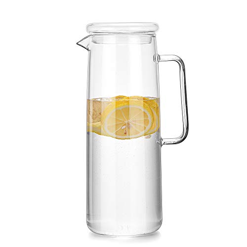 Cupwind Borosilicate Glass Water Carafe Pitcher with Infuser Lid Explosion-Proof Heat Resistance 50 oz