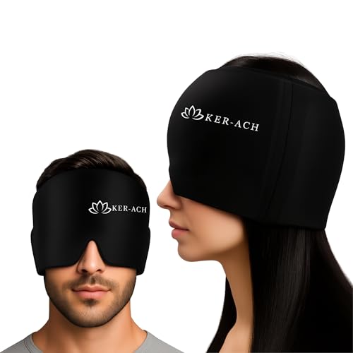 KER-ACH Cold and Hot Migraine Mask | Reusable 360° Gel Cap | Migraines, Headaches, Headaches, Sinus, Stress | Compression Eye Mask | Men and Women | eBook Free