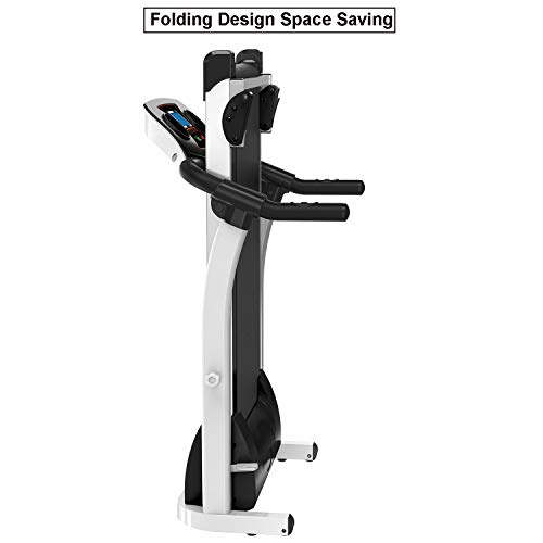 Julyfox Home Folding Treadmill with Incline, Quiet White 270lb Heavy Duty Motorized Electric Treadmill Running Walking Jogging Machine W/Hand Pulse Sensor Cup Holder Safety Key Home Exercise Machine