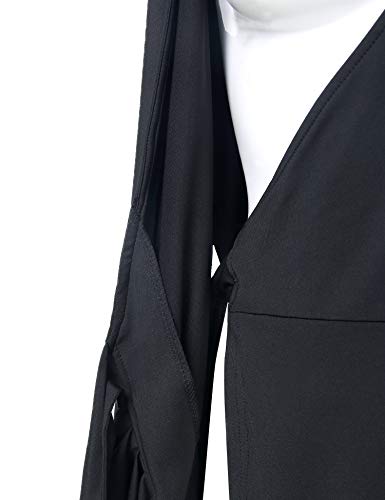 Lotusmile Black Dresses for Women Fit and Flare Midi Bodycon Ladies V Neck Cap Sleeve Cocktail Wrap Dress Special Occasion - Thumbnail 2