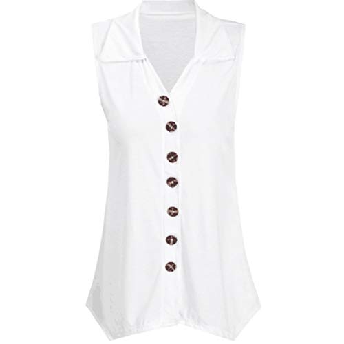 Sanyyanlsy Womens Button Turn Down Neck Tank Tops Sleeveless Asymmetrical Hem Loose Vest T-Shirt Solid Color Blouse White