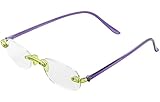 Rimless Lightweight Travel Readers with Gel Temples By ICU (2.00, Green/Purple)