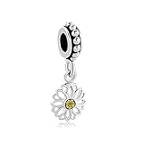 ThirdTimeCharm Dangle Daisy Charm With Yellow Crystal Flower Beads Fits European Charm Bracelet