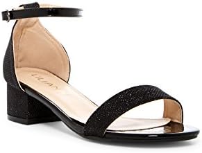 Women's Harra Strappy Shiny Buckle Chunky Block Heel Glittery Shoe Sandal (9, Black)