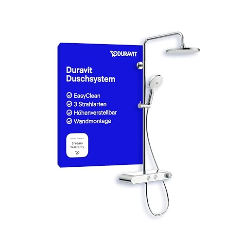 Duravit Shower System, 3 Jet Types (Rain, Pulse, Mono), Angle-Adjustable Overhead Shower, Easy-to-Clean, Chrome/White