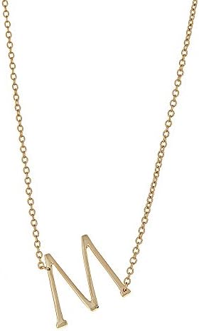 Gold Plated 925 Sterling Silver Plain Simple Uppercase Initial Script Letter M Pendant Necklace