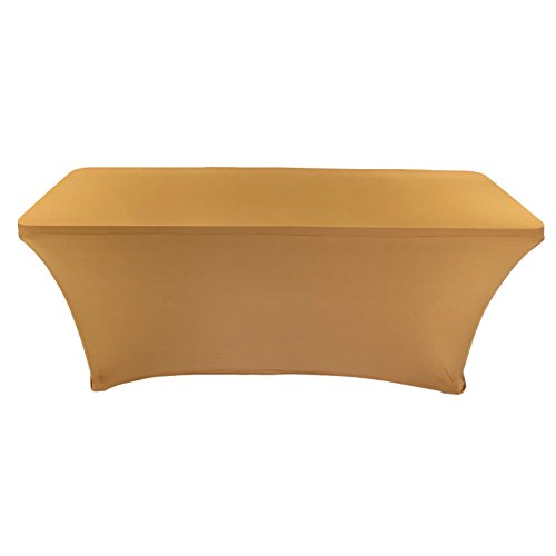 CB Accessories Stretch Table Cover 6ft Rectangular Fitted Spandex Full Length Tablecloth for Standard Folding Tables, Wedding Decorations, Catering Supplies and Holiday Party (6 ft, Gold)