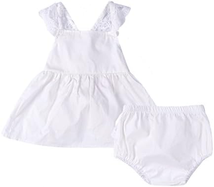 Newborn Baby Girls Lace Tops Shorts Backless Dress 2Pcs Party Outfit Set Clothes (70(0-6M), White)