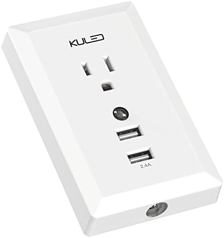 USB outlets wall with night light Plug in Wall Adapter Smart Dual USB Charging Ports (2.4A Total) with Auto Night Light, Outlets Extender USB Charger for Travel / Home Use, ETL Listed Kuled White