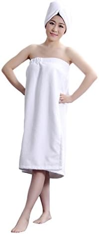 LifeWheelWomen’s Super Soft Absorbent Spa Towel Microfiber Bath Towel Wrap with Dry Hair Shower Cap (White)