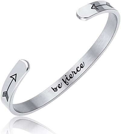 Anna Crystal Jewellery Inspirational Bracelets for Women Man Engraved Personalized Mantra Cuff Bangle Stainless Steel Jewelry Gifts for Teen Girls Sister with Secret Message