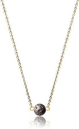Lava Stone Dainty Jewelry - Simple Necklace for Women with Stainless Steel Chain, 18" and 2" Extender