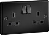 Knightsbridge 13A 2 Gang Double Pole Switched Socket Matt Black Rounded Edge view 2