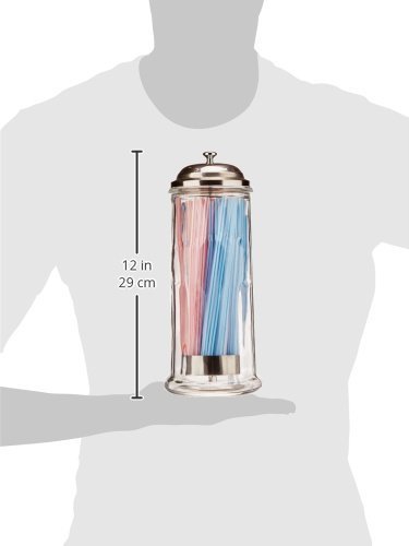 Palais Glassware Glass Straw Dispenser with Chrome Base & Cover, 11" High