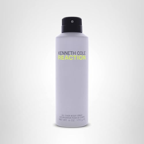 Kenneth Cole Reaction All Over Body Spray for Men, Notes of Juicy Lime, Crisp Green Apple, Patchouli, Citrus Green Woody Fragrance, Fresh & Energetic Scent, 6 Oz