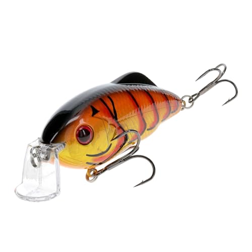 Strike King HCHHJR-789 Hybrid Hunter Jr. Angelköder, Flacher Tauch-Kurbelköder, 90-Grad-Schnabel, reflektierende 3D-Augen, Rassel, Tauchgänge 6,7 bis 1,2 m, 0,5 g, Größe 4 und 6 Drillingshaken, Gold