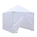 CROWN SHADES 10x10 Pop up Canopy Instant Commercial Canopy with 3 Removable Zipper End Sidewalls with Windows and one with a Center Door, Plus Wheeled Storage Bag, White