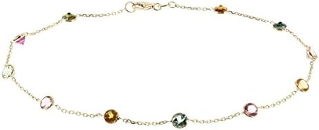 14k Yellow Gold Handmade Station Bracelet With Round 4mm Tourmaline Gemstones