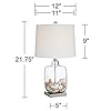 Coastal Accent Table Lamp Clear Glass Fillable Sea Shells White Drum Shade for Living Room Family Bedroom Bedside - 360…