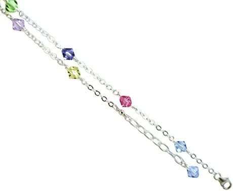 JOSCO Multi-Color Crystals with .925 Sterling Silver Anklet, Bracelet. 7,8,9,10,11,12,13 Inches