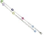 Multi-color Crystals with .925 Sterling Silver Anklet, Bracelet. 7,8,9,10,11,12,13 Inches (11 Inches)