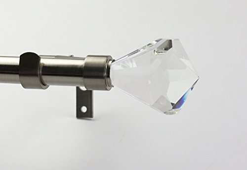 Furnishland Pierre Cut Crystal Finial Window Curtain Rod Set, 3/4-inch Diameter Adjustable 84-inch to 120-inch Brushed Steel Metal Rod