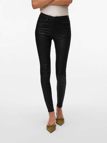 Vero Moda Women's Vmflash Mr Skinny Coated Pants Noos Jeans, Black, XL