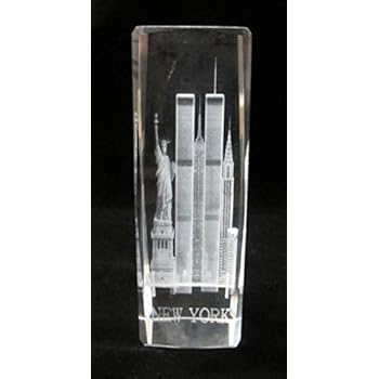 New York Souvenir 3D Clear Crystal Laser Etched Glass Paperweight with Statue of Liberty Empire State Building Twin Tower Extra Large Size 6