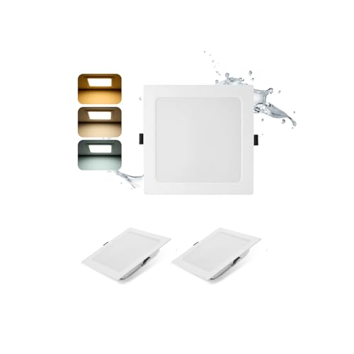 Grebeam Pack 2 LED Downlight Recessed Ceiling 24W (230W) Slim, Square, Recessed Round Panel, Extra Flat Plate 2200 Lumens, Ceiling Cut 185-210mm, Selectable Light 3000K-4000K-6000K (3CCT)