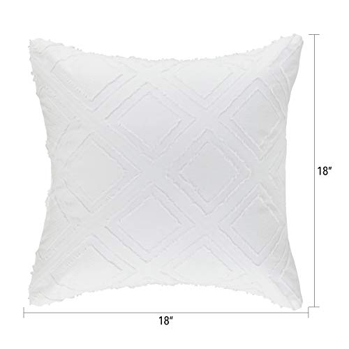 MoMA Decorative Jacquard Diamond Throw Pillow Covers (Set of 2) - Cotton Pillow Cover Sham Cushion Cover - Throw Pillow Cover - Sofa Throw Pillow Cover - Square Pillowcase - White - 18" x 18"