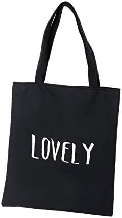Essential Eco Friendly Reusable Cotton Twill Heavy Duty Canvas Tote Bag 15 X 13 " (BLACK - LOVELY)