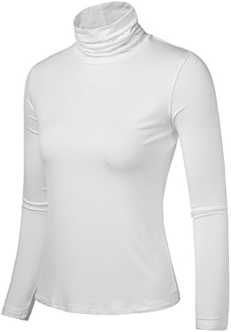 Jubby Women's Basic Knit Funnel Neck T-Shirt, Slim Fit Long Sleeve Pullover Casual Top L Beige