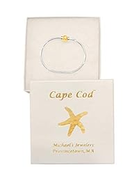 Pulsera de bola de playa Cape Cod, plata esterlina 925 y bola de oro sólido 14k