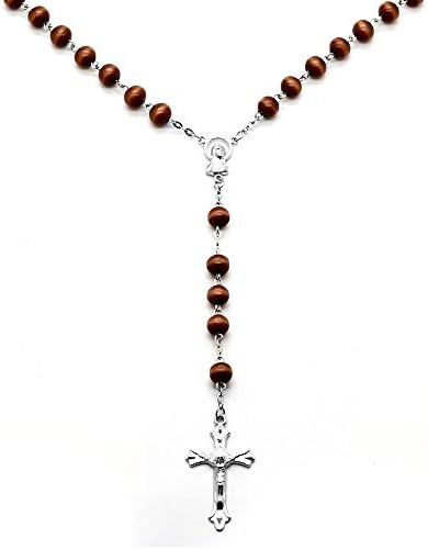tumundo Rosary Necklace Cross Chain Necklace Wooden Pearls Black Brown Beige 20' 50 cm Crucifix